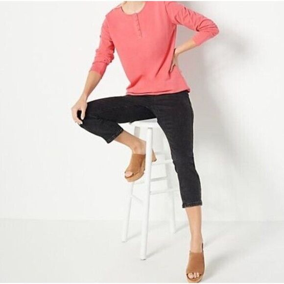 Denim & Co. Pants Jeans ~ sz XS Crop Comfy Knit Acid Wash Black A398803 - Picture 1 of 5